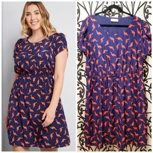 MODCLOTH Plus Orange Navy Dinosaur Dino Dress